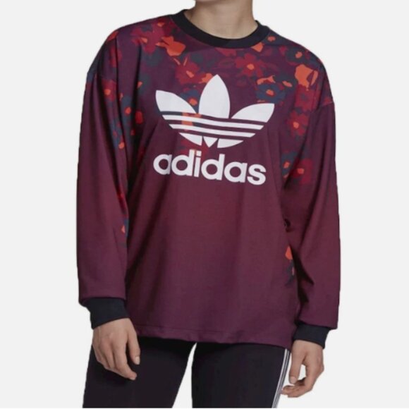 Adidas x HER Studio London Floral Burgundy Red Trefoil Women's XS Sweatshirt - Picture 1 of 8